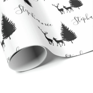 Modern Black Script "Merry Kerstmis" en Deers Cadeaupapier