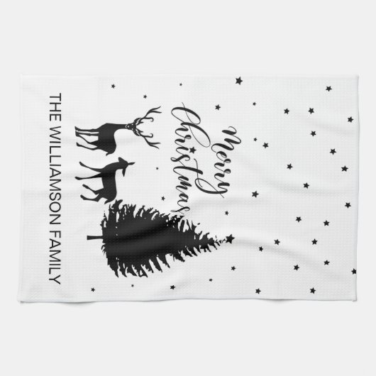 Modern Black Script "Merry Kerstmis" en Deers Theedoek (Horizontaal)