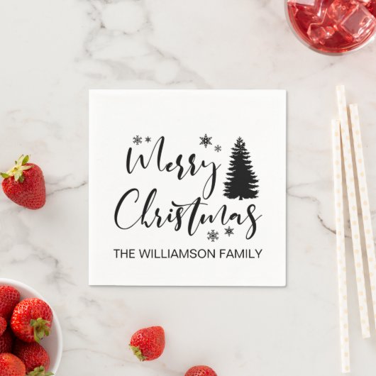 Modern Black Script "Merry Kerstmis" en Fir Tree Servet (Insitu)