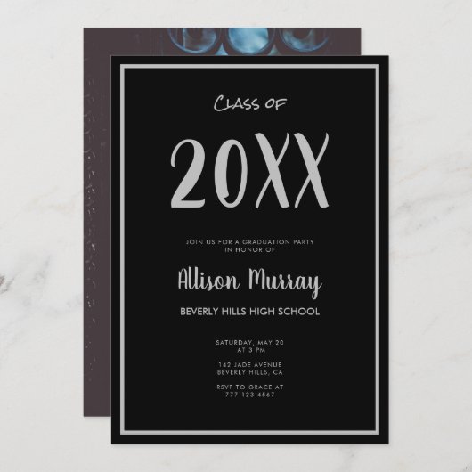 Modern Black Script Photo Afstuderen Kaart (Voorkant / Achterkant)