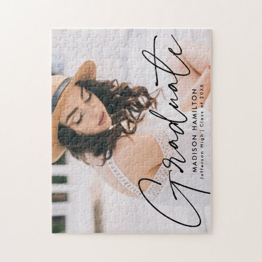 Modern Black Script Photo Afstuderen Legpuzzel (Verticaal)