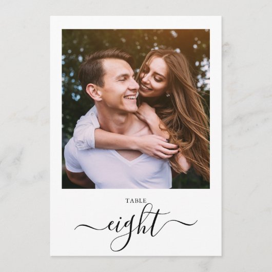 Modern Black Script Photo Eight Table Number Kaart (Voorkant)