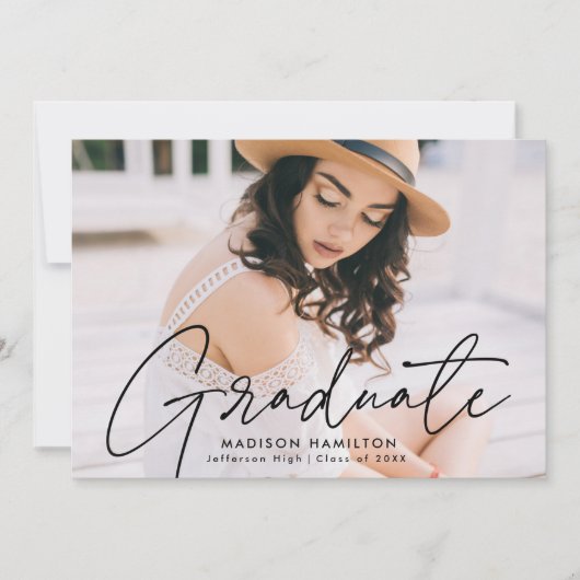 Modern Black Script Photo Graduparty Kaart (Voorkant)