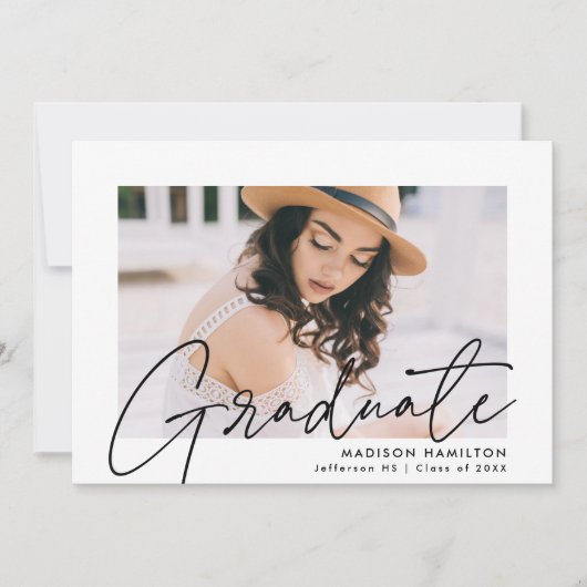 Modern Black Script Photo Graduparty Kaart (Voorkant)