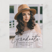 Modern Black Script Photo Graduparty Uitnodiging Briefkaart (Voorkant)