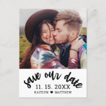 Modern Black Script Photo Wedding Save the Date