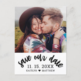 Modern Black Script Photo Wedding Save the Date Aankondigingskaart