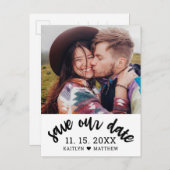 Modern Black Script Photo Wedding Save the Date Aankondigingskaart (Voorkant / Achterkant)