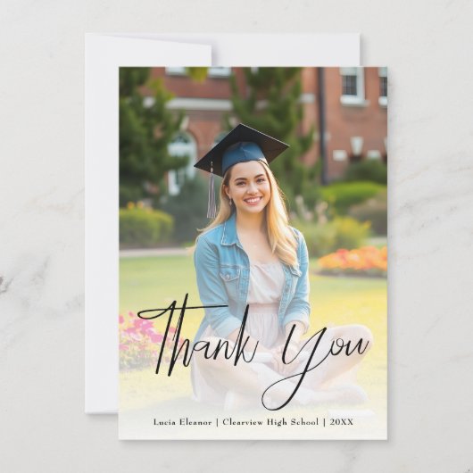 Modern Black Script Typografie Foto Afstuderen Bedankkaart (Voorkant)