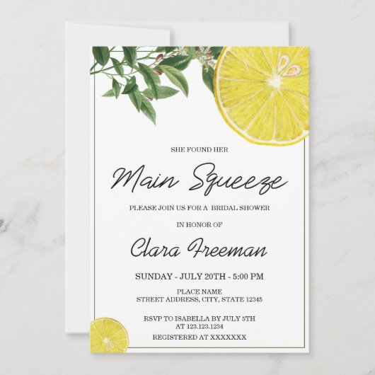 Modern Black Script Waterverf Lemon Vrijgezellenfe Kaart (Voorkant)