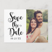 Modern Black Script Weddenschap Foto opslaan Datum Aankondigingskaart (Voorkant)