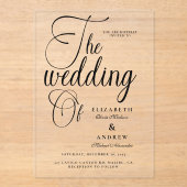 Modern Black Script Wedding Acryl Uitnodigingen (Voorkant)