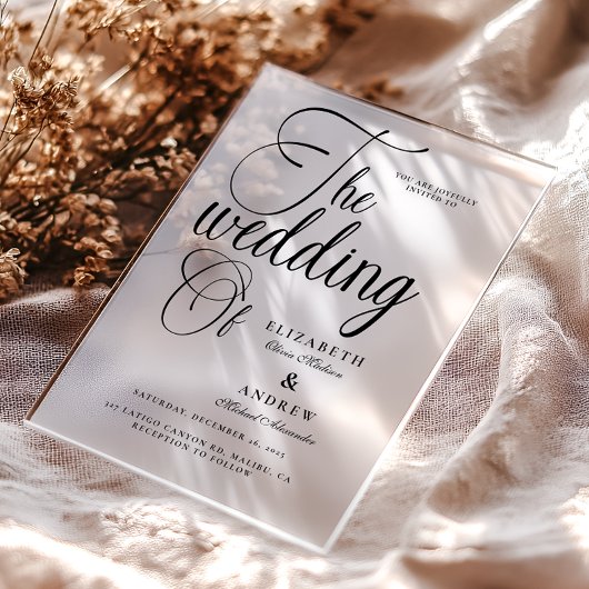 Modern Black Script Wedding Acryl Uitnodigingen