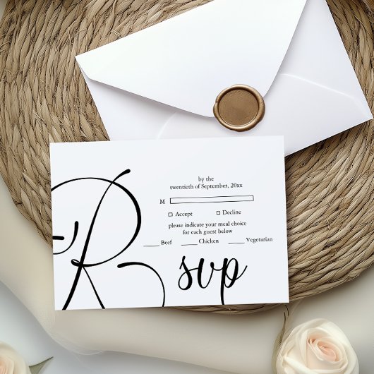 Modern Black Script Wedding RSVP Kaartje