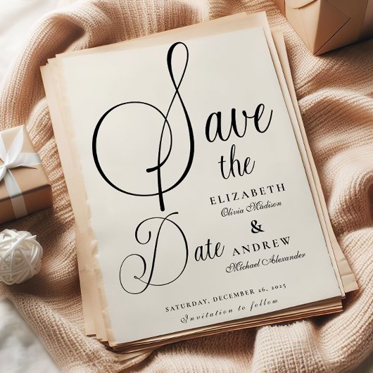 Modern Black Script Wedding Save The Date