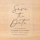 Modern Black Script Wedding Save the Date Acryl Uitnodigingen (Voorkant)