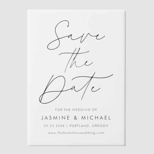 Modern Black Script Wedding Save the Date Vellum Uitnodigingen (Voorkant)