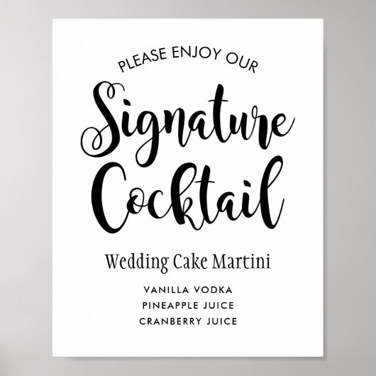 Modern Black Script Wedding Signature Drink Poster (Voorkant)