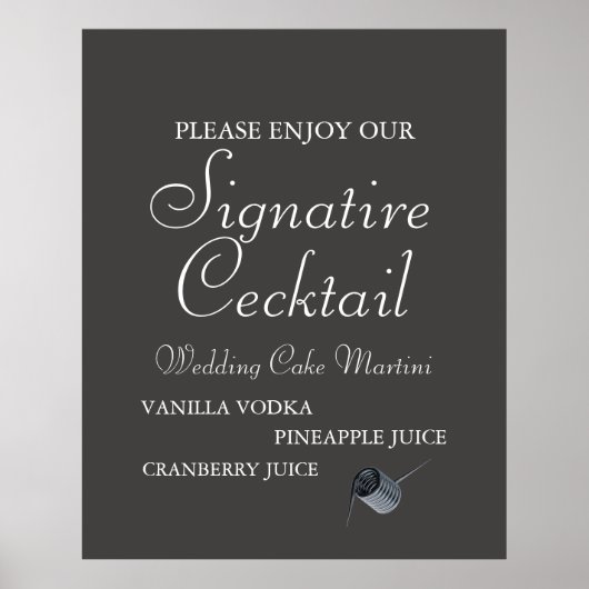 Modern Black Script Wedding Signature Drink Poster (Voorkant)
