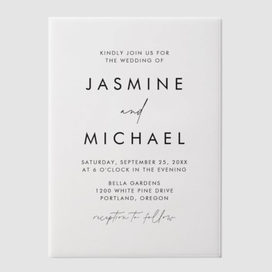 Modern Black Script Wedding Vellum Uitnodigingen (Voorkant)