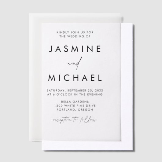 Modern Black Script Wedding Vellum Uitnodigingen (Offset)