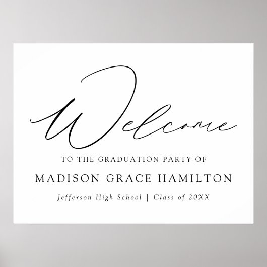 Modern Black Script Welcome Graduation Party Poster (Voorkant)