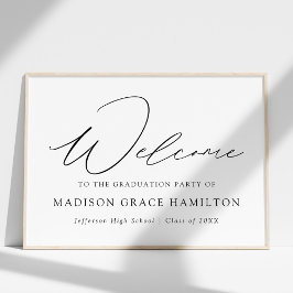 Modern Black Script Welcome Graduation Party Poster