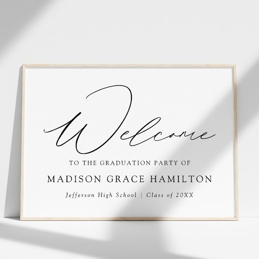 Modern Black Script Welcome Graduation Party Poster