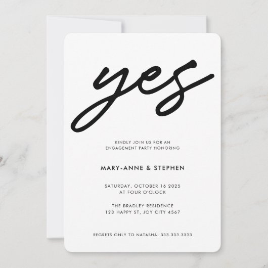 Modern Black Script Yes Wedding Engagement Party Kaart (Voorkant)