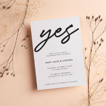 Modern Black Script Yes Wedding Engagement Party