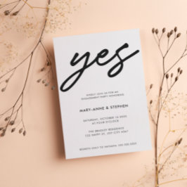 Modern Black Script Yes Wedding Engagement Party Kaart
