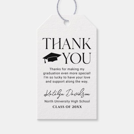 Modern Black Serif Afstuderen Bedankt Cadeaulabel (Voorkant)
