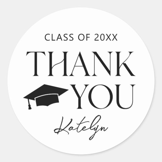 Modern Black Serif Afstuderen Bedankt Ronde Sticker (Voorkant)