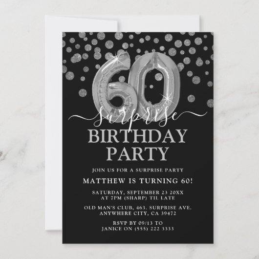 Modern Black & Silver 60e verrassingsdag Kaart (Voorkant)