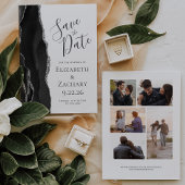 Modern Black Silver Agate 5-Foto Save the Date