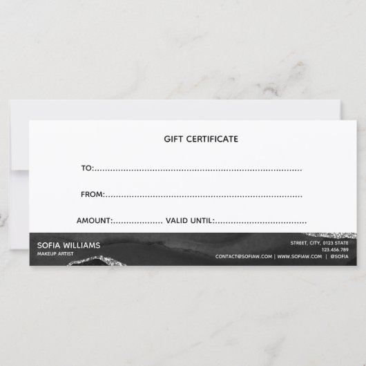 Modern Black Silver Agate Certificate Cadeaubon Ka (Achterkant)