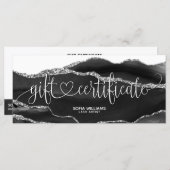 Modern Black Silver Agate Certificate Cadeaubon Ka (Voorkant / Achterkant)