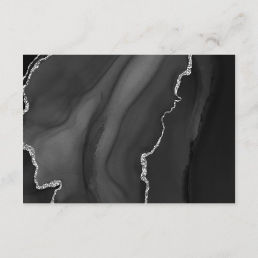 Modern Black Silver Agate Dark Wedding Details Informatiekaartje (Achterkant)