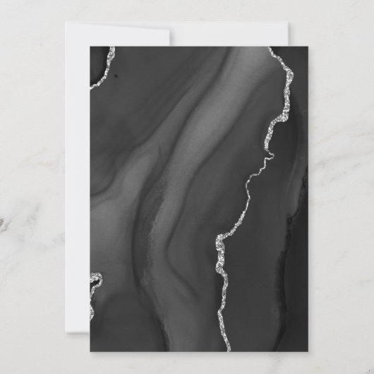 Modern Black Silver Agate Dark Wedding Invitation Kaart (Achterkant)