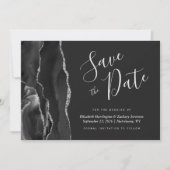 Modern Black Silver Agate Save the Date Kaart (Voorkant)