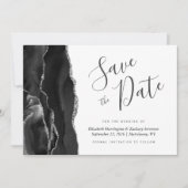 Modern Black Silver Agate Save the Date Kaart (Voorkant)