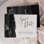 Modern Black Silver Agate Save the Date Kaart