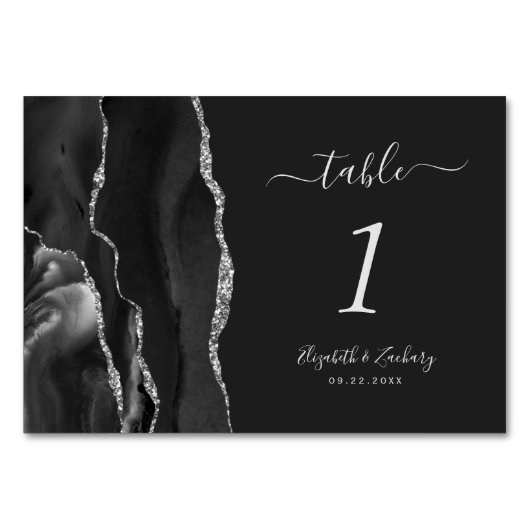 Modern Black Silver Agate Wedding Dark Kaart (Achterkant)
