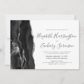 Modern Black Silver Agate Wedding Kaart (Voorkant)
