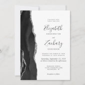 Modern Black Silver Agate Wedding Kaart (Voorkant)