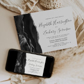 Modern Black Silver Agate Wedding Kaart