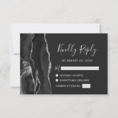 Modern Black Silver Agate Wedding RSVP (Voorkant)