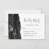 Modern Black Silver Agate Wedding RSVP Kaartje (Voorkant)