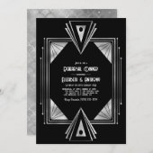 Modern Black & Silver Art Deco Rehearsal Dinner Kaart (Voorkant / Achterkant)