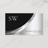 Modern Black Silver Decor met Monogram en Foto Visitekaartje (Voorkant)